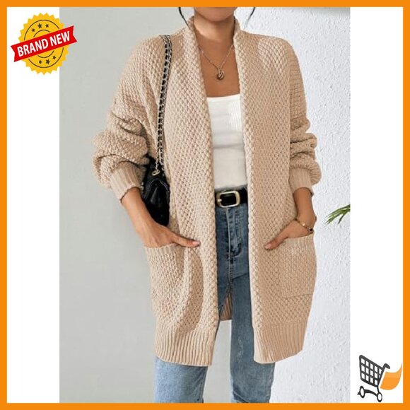 Oversized Chunky Knit Cardigan with Lantern Sleeves and Pockets - Picture 6 of 8